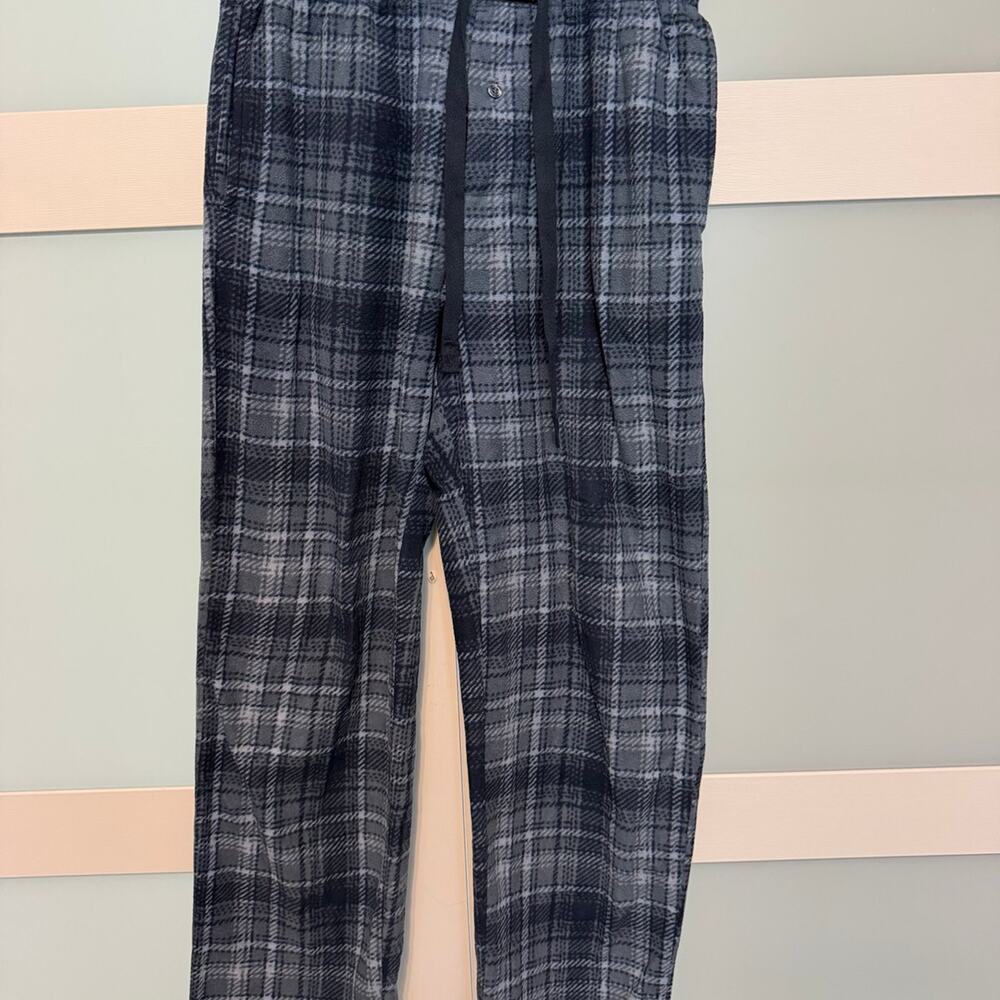Lucky Brand Men’s Medium Plush Fleece Pajama Lounge Pants Gray Plaid Sleepwear